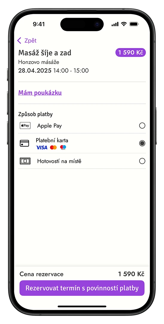 Výběr kategorie služeb v aplikaci Welapy